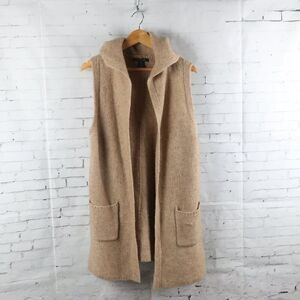 TAHARI CAMEL TAN SLEEVELESS WOOL BLEND LONG OPEN DUSTER SWEATER SIZE LARGE